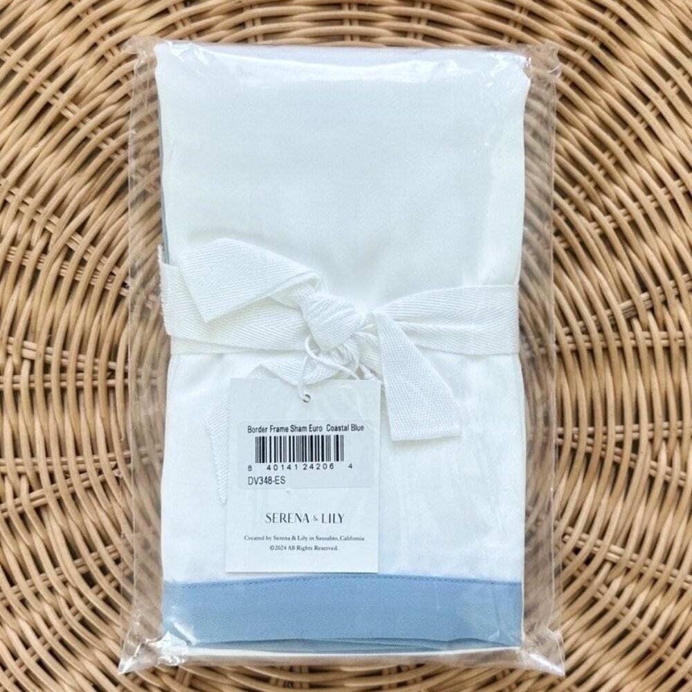 NEW Serena & Lily Border Frame Sateen Euro Pillow Sham-Coastal Blue
